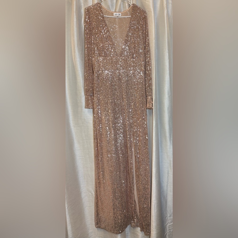 Emerald Sundae Rose Gold Sequin Maxi Dress XL - Picture 3 of 15